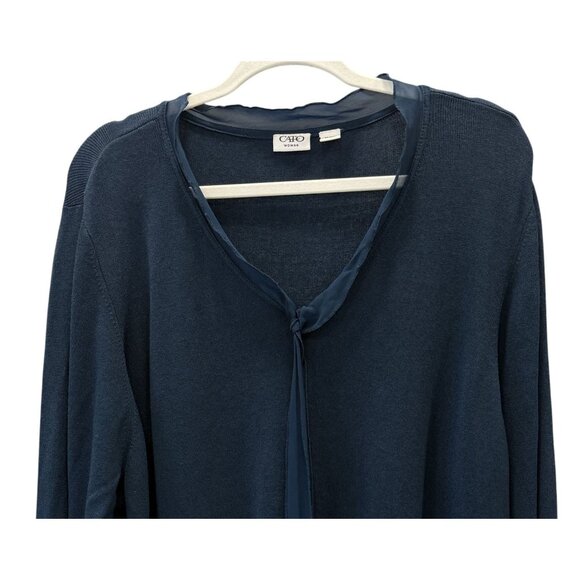 Cato Woman Blue Long Sleeve Top Tie Neck Detail Size 26/28W Professional Office - Picture 2 of 7